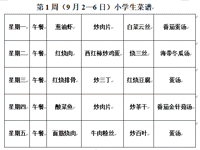 2024-2025学年度第一学期第一周（9月2日—9月6日）菜谱
